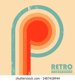Vintage design background with twisted colored stripes and retro grunge texture. Vector illustration.