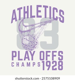Vintage design basketball play offs typography for print t shirt. Sport typography, t-shirt graphics, poster, banner, flyer, print, Apparel and postcard. College font. Basketball club vector t-shirt 