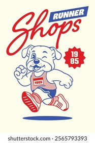 Vintage Design of Bulldog Runner Mascot Character