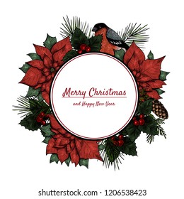Vintage design for christmas card or invitation. Hand drawn. Vintage style