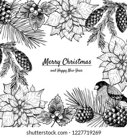 Vintage design for christmas card or invitation. Hand drawn. Vintage style