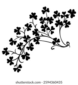 Vintage design with clover leaves and stems hand drawn in Irish Celtic ethnic style for the feast of St. Patrick, isolated on white, vector illustration