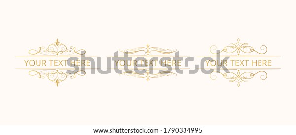 Vintage design collection of golden monogram\
swirl frames. Vector isolated gold ornate royal borders with\
filigree scrolls. Certificate templates.\
