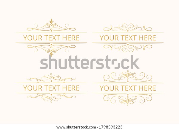 Vintage design collection of golden monogram\
swirl frames. Vector isolated ornate gold royal borders with\
filigree scrolls. Certificate templates.\
