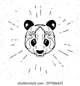 Vintage design of cute chinese panda head on white