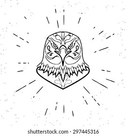 Vintage design of dangerous eagle head on white