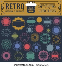 Vintage Design Decoration Circles Set. Outline Vector Color Illustrations.