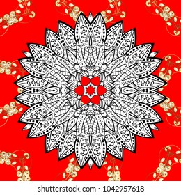 Vintage design element in Eastern style. Golden ornate illustration for wallpaper. Arabic decor on red, white and black colors. Vector seamless pattern with floral ornament. Ornamental lace tracery.