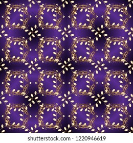 Vintage design element in Eastern style. Traditional arabic decor on violet, brown and gray colors. Golden ornate. Ornamental lace tracery. Vector ornamental pattern with floral ornament.