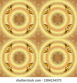 Vintage design element in Eastern style. Traditional arabic decor on yellow colors. Ornamental lace tracery. Golden ornate illustration for wallpaper. Vector seamless pattern with floral ornament.