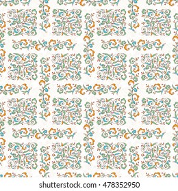 Vintage design element in Eastern style. Vector seamless pattern with floral ornament. Ornamental lace tracery. Ornate illustration for wallpaper. Traditional arabic decor, outline twigs and curls. Vintage design element in Eastern style. Vector seamless pattern with floral ornament. Ornamental lace tracery. Ornate illustration for wallpaper. Traditional arabic decor, outline twigs and curls.