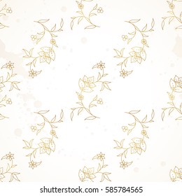 Vintage design element in Eastern style. Vector seamless pattern with floral ornament. Ornamental outline tracery. Golden ornate illustration for wallpaper. Traditional decor with flowers.