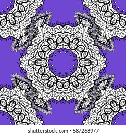 Vintage design element in Eastern style. Vector seamless pattern with floral ornament. Ornamental lace tracery. Golden ornate illustration for wallpaper. Traditional arabic decor on violet background.