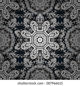 Vintage design element in Eastern style. Vector seamless pattern with floral ornament. Ornamental lace tracery. Golden ornate illustration for wallpaper. Traditional arabic decor on blue background.