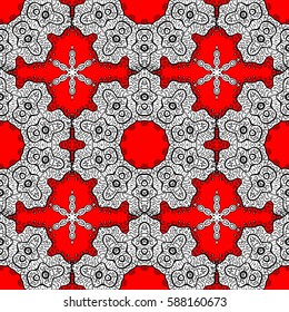 Vintage design element in Eastern style. Vector seamless pattern with floral ornament. Ornamental lace tracery. Golden ornate illustration for wallpaper. Traditional arabic decor on red background.