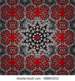 Vintage design element in Eastern style. Vector seamless pattern with floral ornament. Ornamental lace tracery. Golden ornate illustration for wallpaper. Traditional arabic decor on red background.