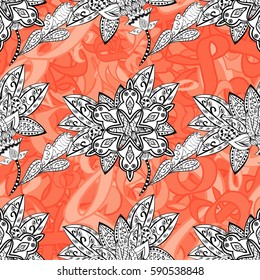 Vintage design element in Eastern style. Vector seamless pattern with floral ornament. Ornamental lace tracery. Golden ornate illustration for wallpaper. Traditional arabic decor on background.