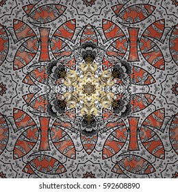 Vintage design element in Eastern style. Vector seamless pattern with floral ornament. Ornamental lace tracery. Golden ornate illustration for wallpaper. Traditional arabic decor on background.