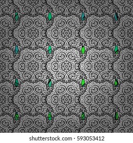 Vintage design element in Eastern style. Vector seamless pattern with floral ornament. Ornamental lace tracery. Green ornate illustration for wallpaper. Traditional arabic decor on background.