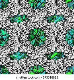 Vintage design element in Eastern style. Vector seamless pattern with floral ornament. Ornamental lace tracery. Green ornate illustration for wallpaper. Traditional arabic decor on background.