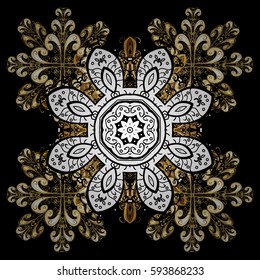 Vintage design element in Eastern style. Ornamental lace tracery. Vector with floral ornament. Traditional arabic decor on black background. Golden ornate illustration for wallpaper.