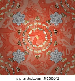Vintage design element in Eastern style. Ornate illustration for wallpaper. Ornamental lace tracery. Traditional arabic decor on pink petals background. Vector seamless pattern with floral ornament.