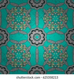 Vintage design element in Eastern style. Vector pattern with floral ornament. Ornamental lace tracery. Golden ornate illustration for wallpaper. Traditional arabic decor on blue background.