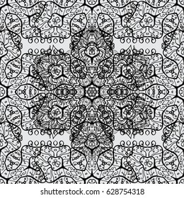 Vintage design element in Eastern style. Ornamental lace tracery. Vector seamless pattern with floral ornament. Traditional arabic decor on gray background. Dim ornate illustration for wallpaper.