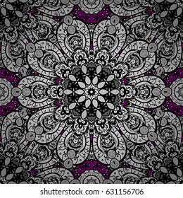 Vintage design element in Eastern style. Traditional arabic decor on magenta background. White ornate illustration for wallpaper. Ornamental lace tracery. Vector seamless pattern with floral ornament.