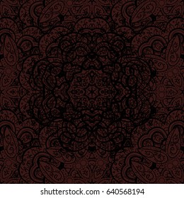 Vintage design element in Eastern style. Traditional arabic decor on brown background. Vector pattern with floral ornament. Dark ornate illustration for wallpaper. Ornamental lace tracery.