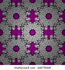 Vintage design element in Eastern style. Traditional arabic decor on magenta background. Vector seamless pattern with floral ornament. White ornate illustration for wallpaper. Ornamental lace tracery.