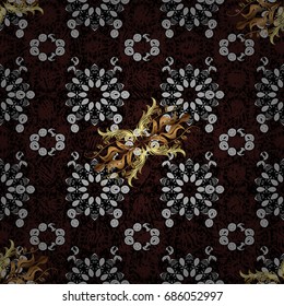 Vintage design element in Eastern style. Vector pattern with floral ornament. Ornamental lace tracery. White ornate illustration for wallpaper. Traditional arabic decor on dark brown background.