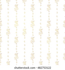 Vintage design element in Eastern style.Vector seamless pattern with floral vertical ornament. Ornamental lace tracery. Ornate illustration for wallpaper. Golden arabic decor, outline twigs and curls.