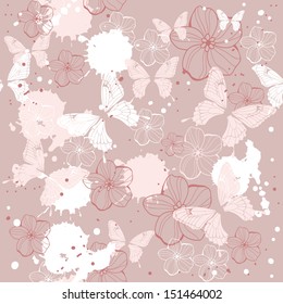 vintage Design element with flowers and butterflies