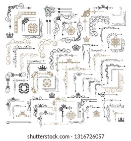 Vintage design elements. Angle, Border, Frame, Corners. Big set. Vector image