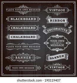 Vintage design elements - banners, frames and ribbons, chalkboard style vector