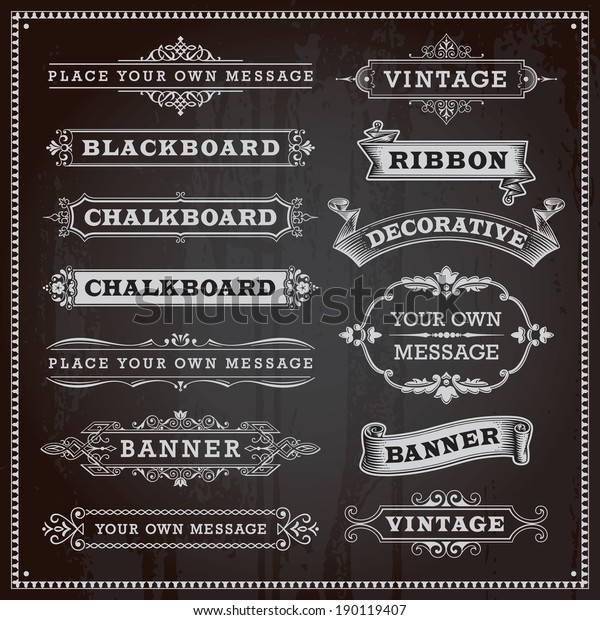 Vintage design elements - banners, frames and\
ribbons, chalkboard style\
vector