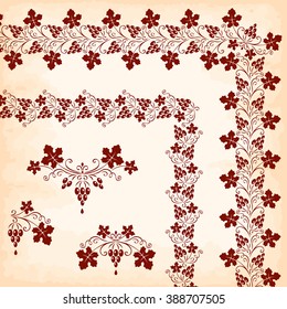Vintage Design Elements.  bunch red grapes and leaf