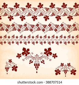 Vintage Design Elements. bunch red grapes and leaf