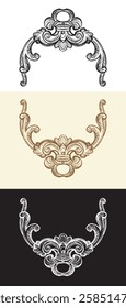 Vintage design elements. Decorative baroque monogram, ornament. Set of vector calligraphy illustration. Sketch of arabesque and flourish motif. For decoration, wedding, print and design