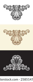 Vintage design elements. Decorative baroque monogram, ornament. Set of vector calligraphy illustration. Sketch of arabesque and flourish motif. For decoration, wedding, print and design