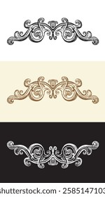 Vintage design elements. Decorative baroque monogram, ornament. Set of vector calligraphy illustration. Sketch of arabesque and flourish motif. For decoration, wedding, print and design