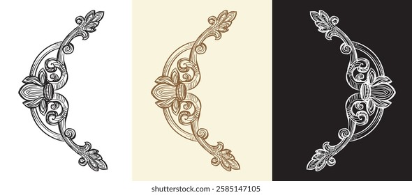 Vintage design elements. Decorative baroque monogram, ornament. Set of vector calligraphy illustration. Sketch of arabesque and flourish motif. For decoration, wedding, print and design