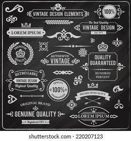 Vintage design elements frames and ornaments chalkboard decorative set isolated vector illustration