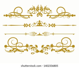 Vintage vintage design elements. Gold on white. Great design for any purpose. Vector elegant invitation template. Old-fashioned art design. Decorative element. Vector illustration