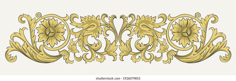 Vintage design elements of golden swirls. Vector print. Classic decorative element.