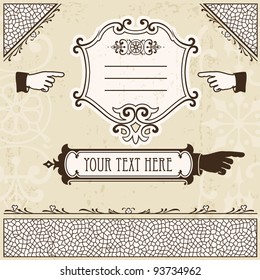 Vintage design elements with hands and other page decoration.