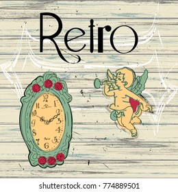 Vintage design elements isolated onwooden background - hand drawn vector