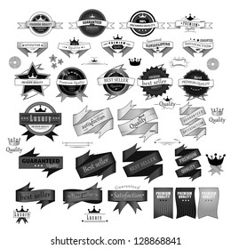 Vintage Design Elements. Labels In Retro And Vintage Style Isolated On White Background. Vector Illustration, Graphic Design.Lot Of Useful Elements. Collection Of Retro Vintage Styled, Logo Symbols