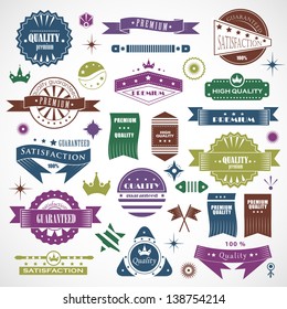 Vintage Design Elements. Labels In Retro And Vintage Style Isolated On Background. Vector Illustration, Graphic Design.Lot Of Elements Useful For Design. Logo Elements 